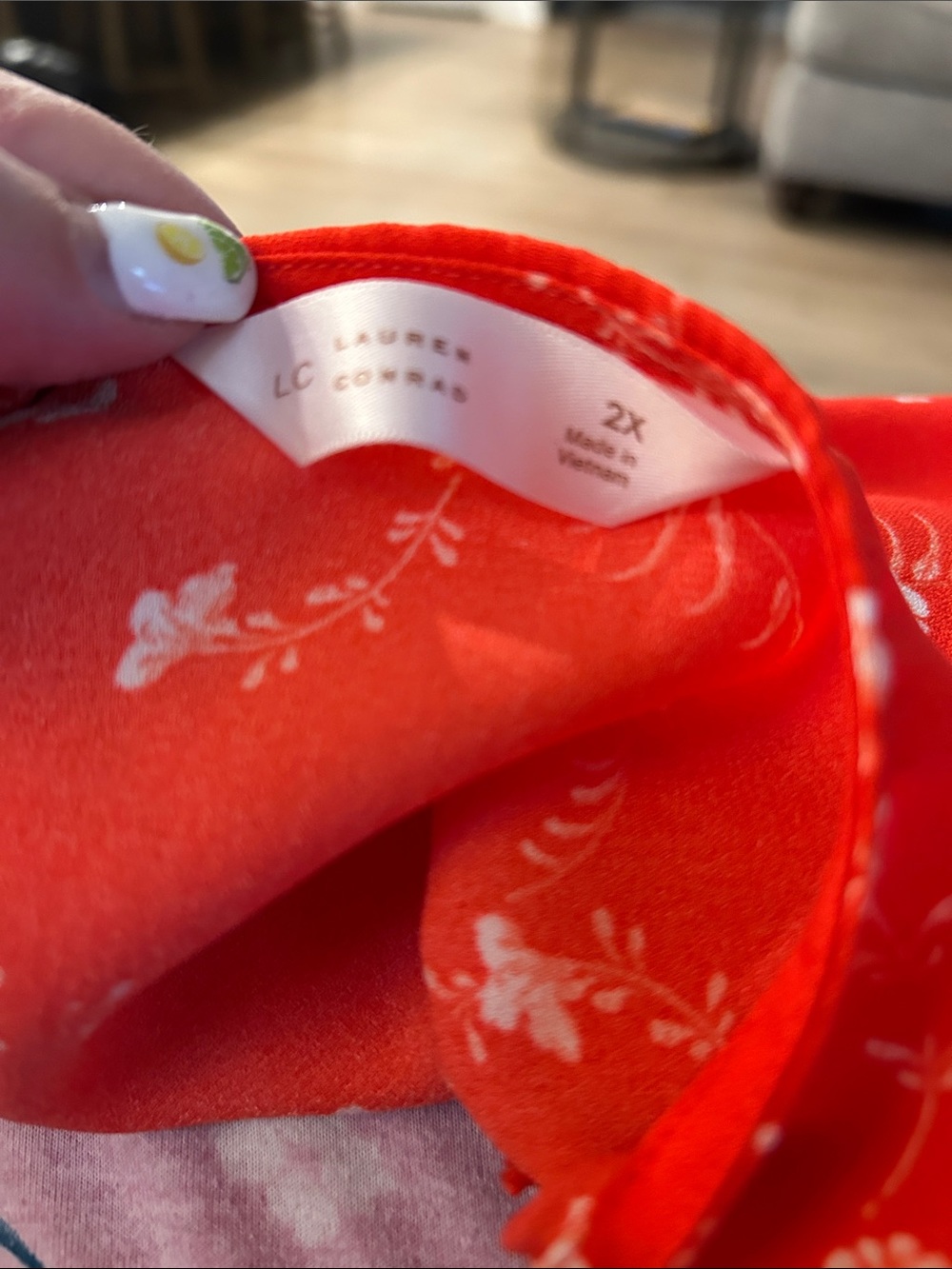 LC Lauren Conrad Bright Orange-Red Floral Tie-Neck Blouse - Picture 3 of 3